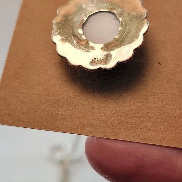 Vintage Silver Necklace with Moon Face Pendant Mother of Pearl and Purple Gem - Picture 10 of 10